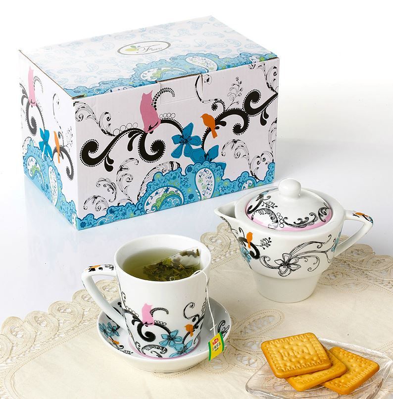 Tea for One Teapot Set with CUP & SAUCER Pink flower New Bone China