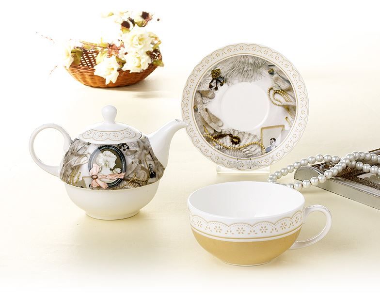 Tea for One Teapot Set with CUP & SAUCER Vintage Lady New Bone China