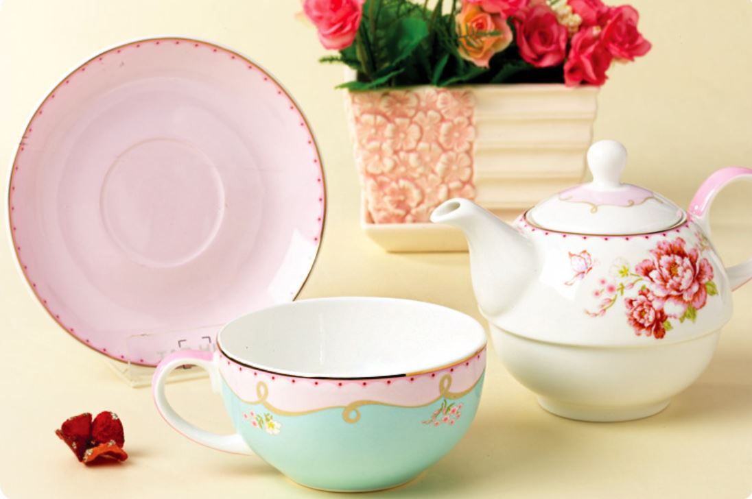Tea for One Teapot Set with CUP /SAUCER Bloom Pink Rose New Bone China