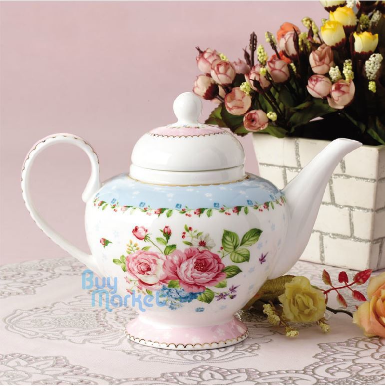 Teapot for Coffee AfternoonTea gilded Blossom Flowers Fine Bone China