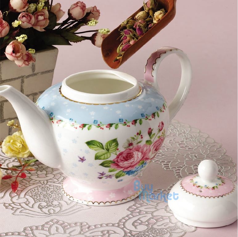 Teapot for Coffee AfternoonTea gilded Blossom Flowers Fine Bone China