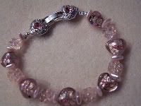 Pink Breast Cancer Heart Lampwork Bracelet