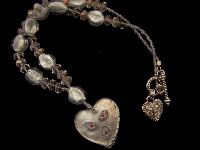 White Lampwork Heart & Crystal Swarovski Necklace