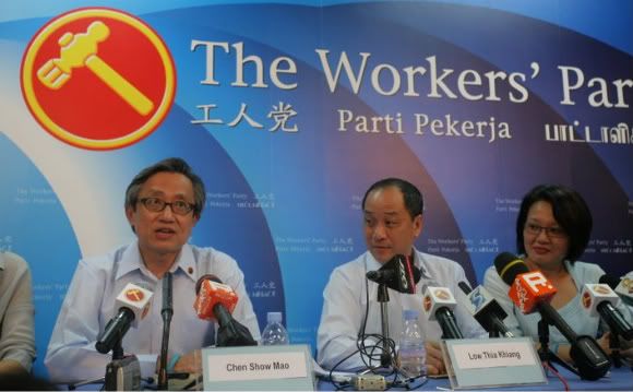 Workers' Party heavyweights: Chen Show Mao, Low Thia Khiang, Sylvia Lim (left to right)