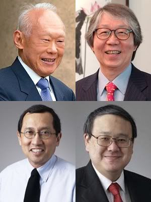 Top Singapore Mandarins exposed by WikiLeaks: (Clockwise from Top Left) MM Lee Kuan Yew, Ambassador-at-Large Tommy Koh, former Head of Civil Service Peter Ho and Ambassador-at-Large Bilahari Kausikan