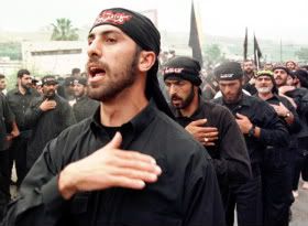 Hezbollah militants gathered for a procession in Southern Lebanon, 1998.