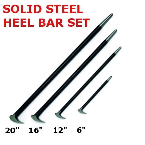 4 pce Solid steel heel bar set, pry bar sizes 6,12,16,20" heel bar set