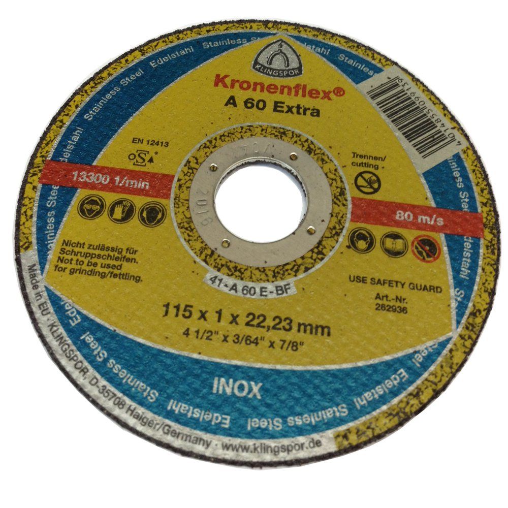 10 x Klingspor 115 x 1mm cutting discs, kronenflex inox slitting disc