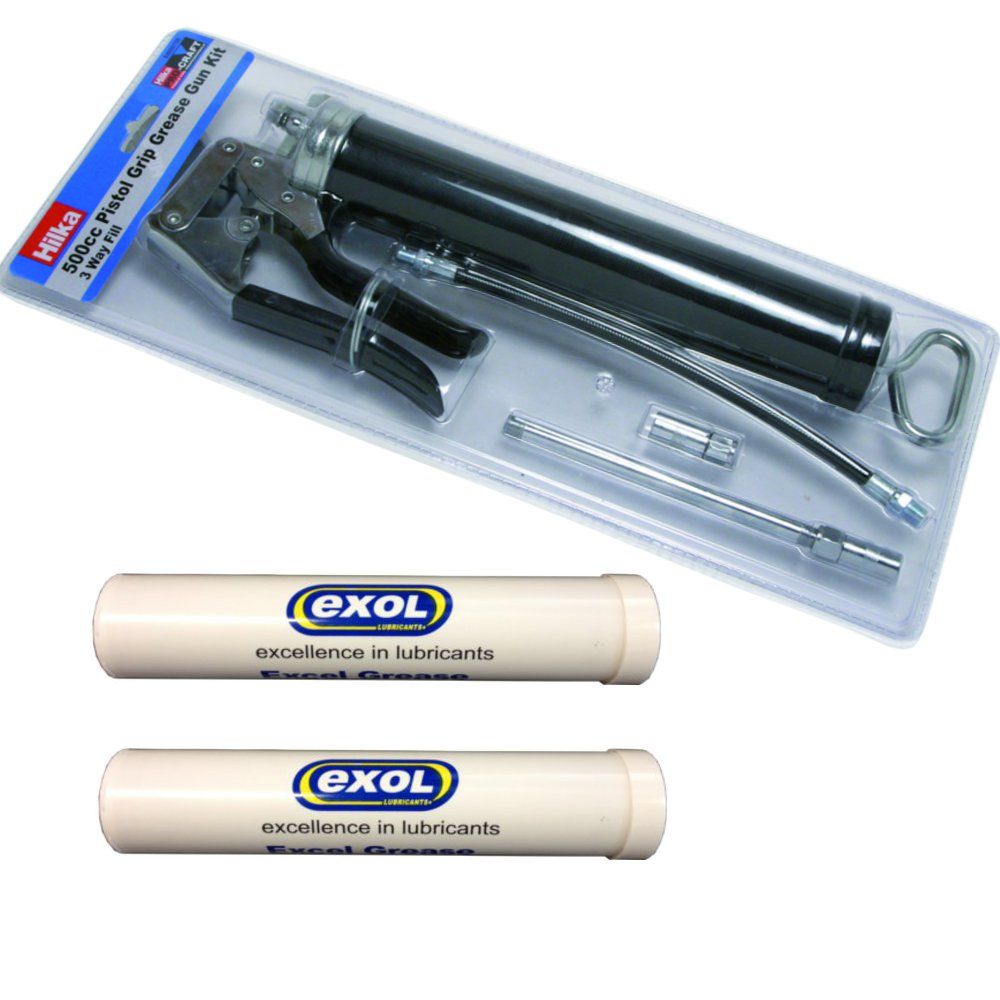 Hilka 500cc Pistol grip grease gun plus 2 x 400g EP2 grease cartridges