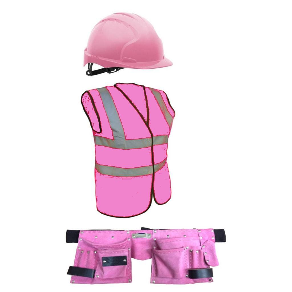 Girls Pink brick layers outfit builders fancy dress costume for hen do ...