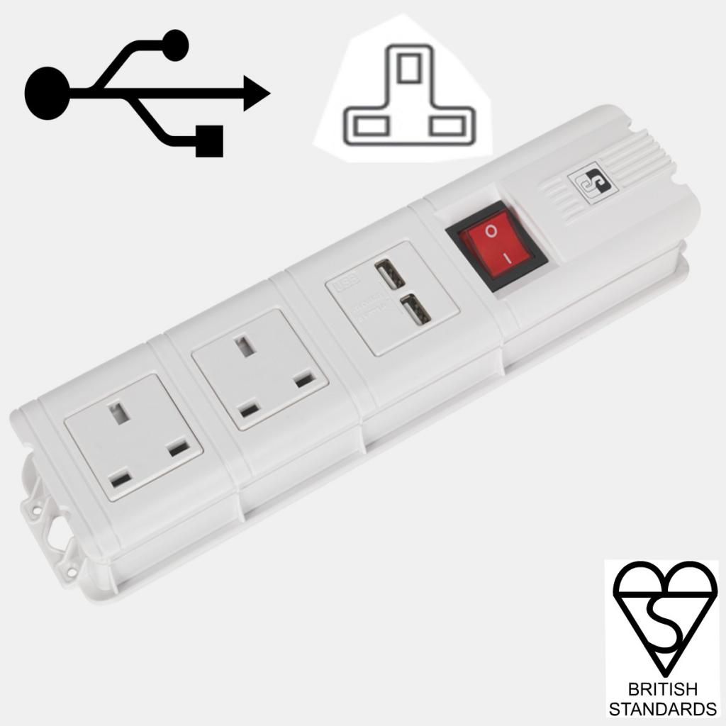 USB Extension lead 2 x 240v 3pin 13amp 2 x USB SOCKET Charger Android