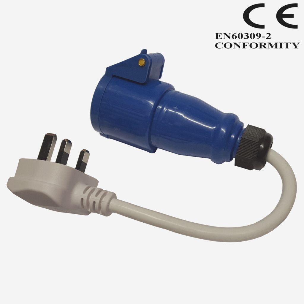 240volt 16amp Blue Plug to UK Single Socket /Caravan Hook Up Adaptor Cables